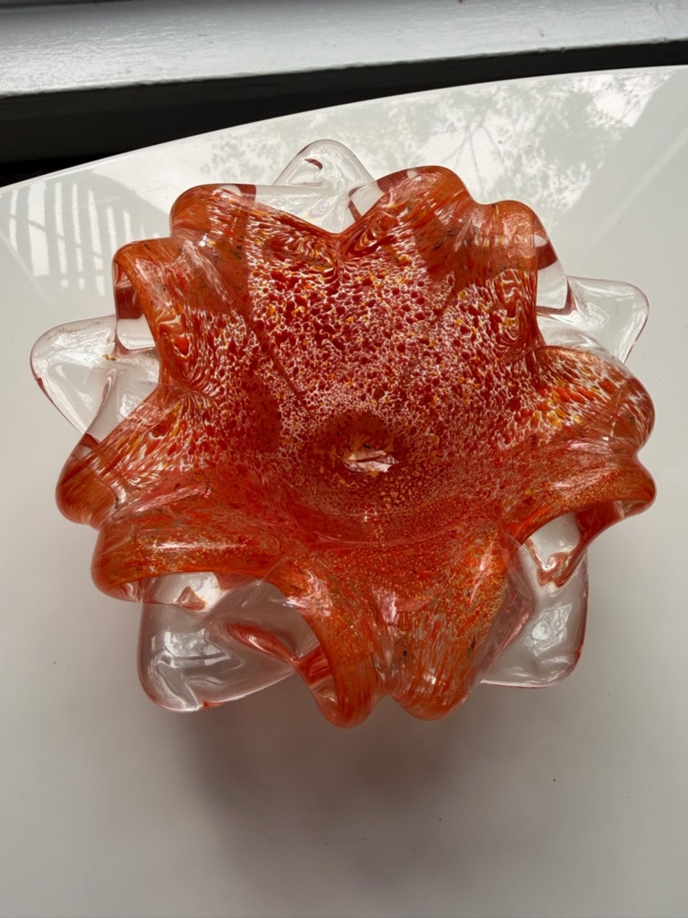 Vintage Murano Glass Handblown Orange Glass Art Bowl - Decorative Home Accent
